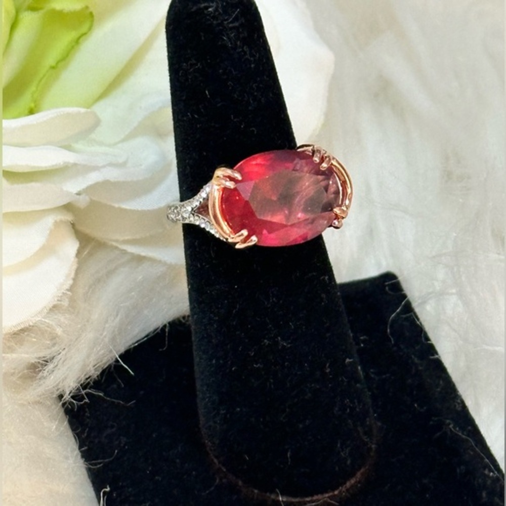 Pink Sapphire Ring With Micro Pave Stones and Silver and Gold Setting NEW!